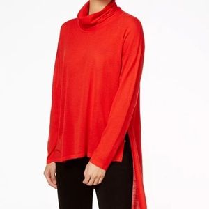 Eileen Fisher || Red Asymmetrical Turtleneck Top